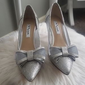 Silver Heels with Bow